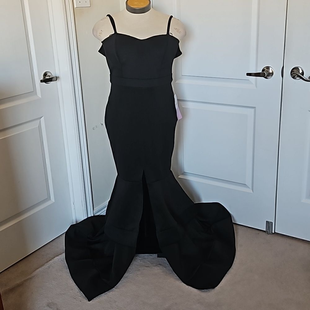 Symphony Women's Spaghetti Straps  2 Tier Maxi Dress With Front Slit Black Med